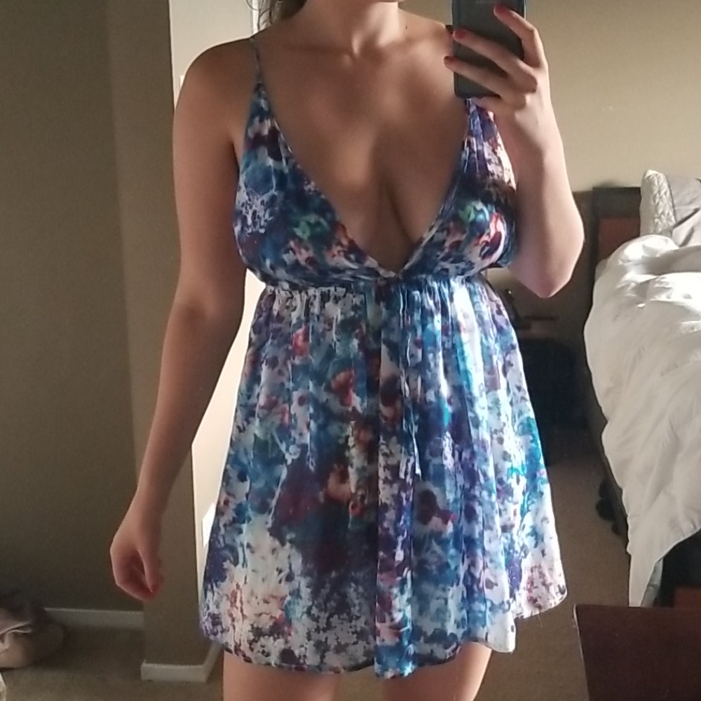 Akira Blue multi-color mini dress